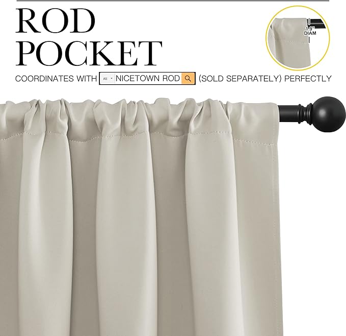 NICETOWN Blackout Curtains for Living Curtains, Room Darkening Window Curtain Panels, Easy-Care Solid Thermal Insulated Draperies/Drapes for Daughter Room (Natural, 2 Panels, 42 by 45)