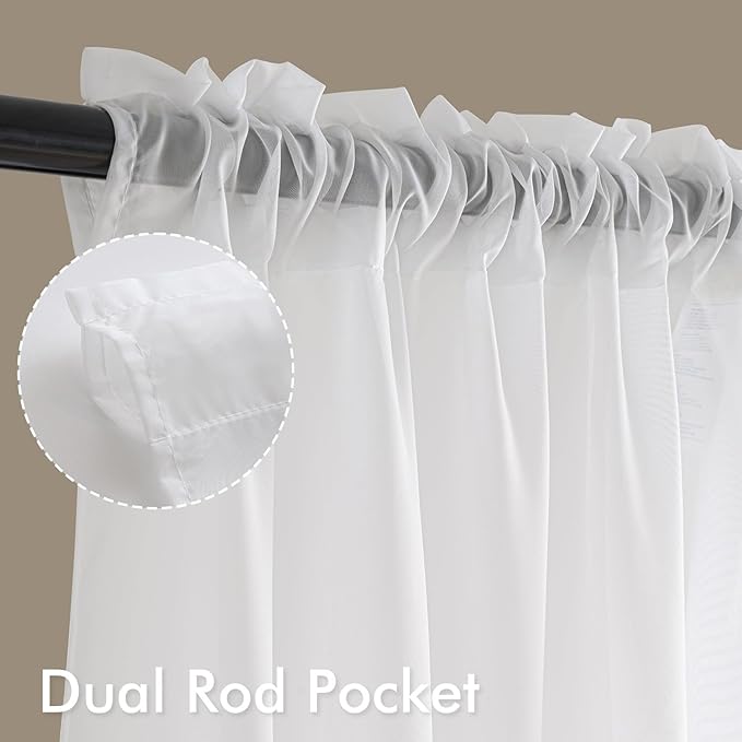 MIULEE White Sheer Curtains 96 Inches Long, 4 Panels Set, Light Filtering Rod Pocket Voile Drapes for Living Room and Bedroom, Airy Soft Fabric Window Treatments, 54 x 96 Inches