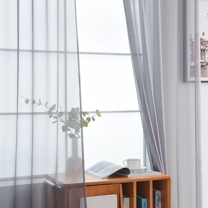 SpaceDresser Basic Rod Pocket Sheer Voile Window Curtain Panels White 1 Pair 2 Panels 70 Width 96 Inch Long for Kitchen Bedroom Children Living Room Yard(Grey,70 W x 96 L)