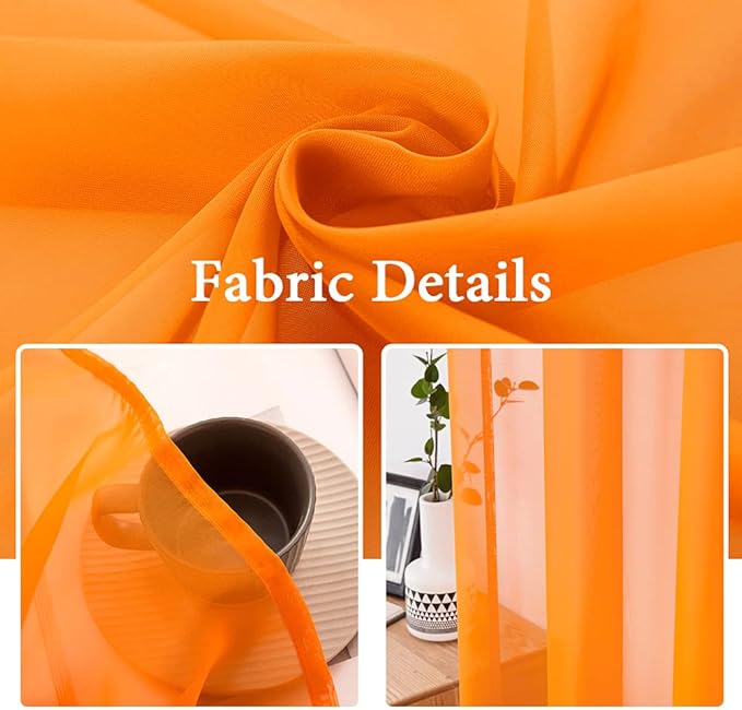 MIULEE 2 Panels Solid Fall Color Sheer Window Curtains Elegant Window Voile Panels/Drapes/Treatment for Bedroom Living Room (54X54 Inches Orange)