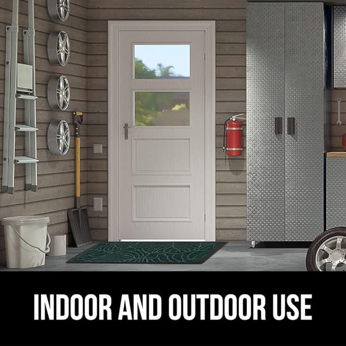GORILLA GRIP 100% Waterproof All-Season WeatherMAX Doormat, 34x58, US Designed Natural Rubber, Stain and Fade Resistant, Low Profile Indoor Outdoor Door Mats, Easy Clean Patio Mat, Green Palm
