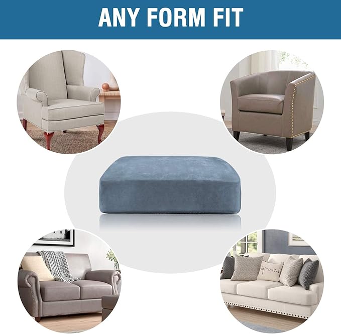 H.VERSAILTEX Velvet Stretch Couch Cushion Cover Plush Cushion Slipcover for Chair Loveseat Sofa Cushion Furniture Protector Seat Cushion Sofa Cover (3 Piece XL Sofa Cushion Covers, Stone Blue)