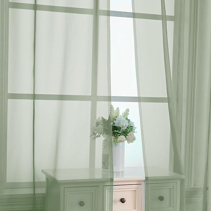 Aiyufeng Sage Green Sheer Curtains 90 Inch Length 2 PCS, Rod Pocket Voile Drapes for Bedroom Living Room, Semi Sheer Curtain Panels Window Treatments for Yard/Patio/Villa/Parlor, 42"x 90", Sage Green