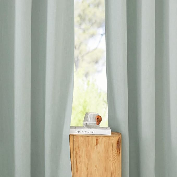 NICETOWN Linen Flax Semi Sheer Curtains 94" Length, Grommet Window Treatments Privacy Added with Light Penetration Vertical Drapes for Loft/Home Office, Sage Green, W55 x L94, 2 Panels
