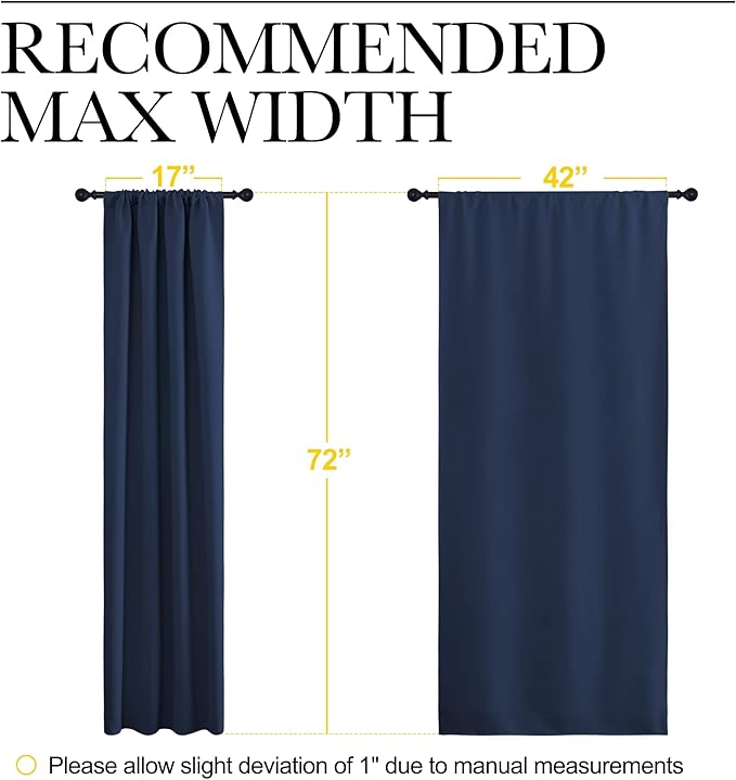 NICETOWN Navy Blue Blackout Curtains for Living Room - Triple Weave Home Decoration Thermal Insulated Solid Rod Pocket Blackout Drapes for Bedroom(Set of 2, 42 x 72 Inch)