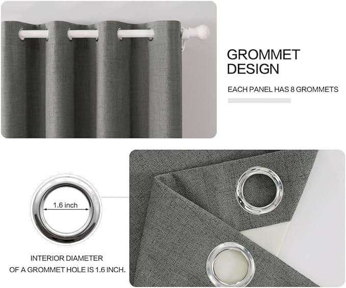 MIULEE Linen Texture Curtains for Bedroom Solid 100% Blackout Thermal Insulated Dark Grey Curtains Grommet Room Darkening Drapes Luxury Decor for Living Room Nursery 52x45 Inch (2 Panels)