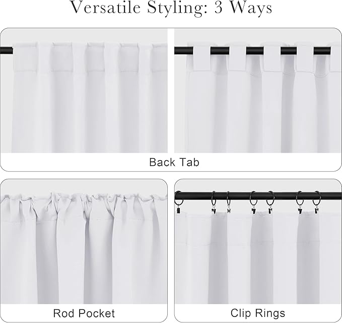 PONY DANCE Living Room Curtains - 42 W x 90 L, Pure White Long Blackout Panels Set Window Treatments Thermal Insulated Light Blocking Back Tab/Rod Pocket Curtain Drapes, Double Pieces