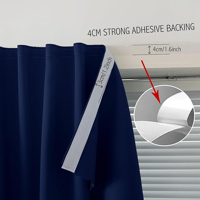 Self Adhesive Portable Blackout Curtains for Bedroom Easy to Install Window Thermal Lnsulated Kitchen Room Darkening Small Window Curtains, 35" W X 71" L, Navy Blue, 1 Panel