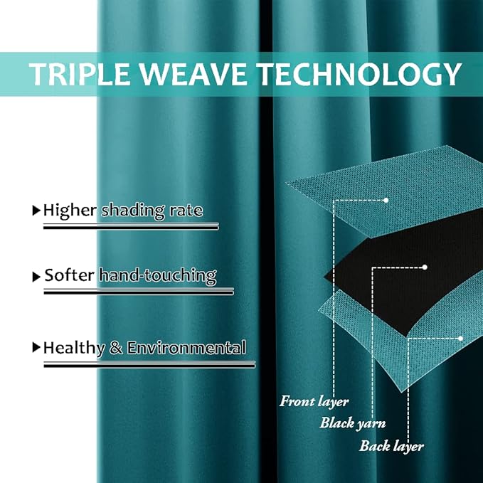 NICETOWN Peacock Teal Blackout Curtains 84 inches Long, Full Light Blocking Drapes with Black Liner for Nursery, Thermal Insulated Draperies for Hall, Villa (2 Pieces, 42" Wide Each Panel)