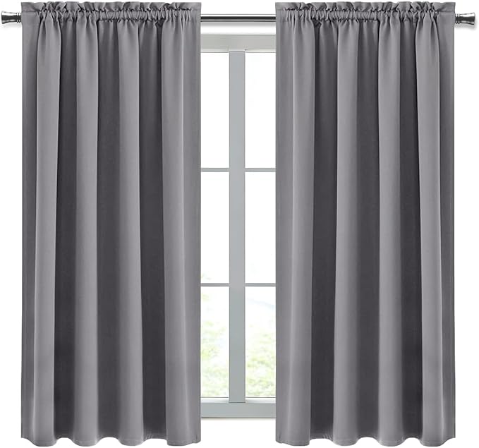 DWCN Grey Room Darkening Blackout Curtains - Thermal Insulated Privacy Energy Saving Window Curtain Drapes 52 x 54 inch Length, Set of 2 Bedroom Living Room Curtains