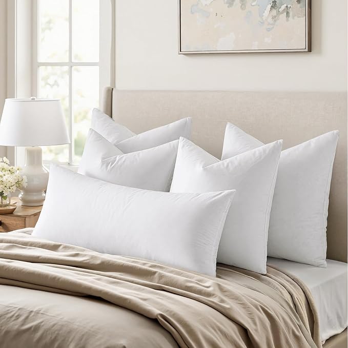 MIULEE 24x24 Euro Pillow Inserts, Set of 2 Down Feather Throw Pillows for Couch Sofa Bed, Decorative Fluffy Throw Pillow Inserts Cotton Fabric,White