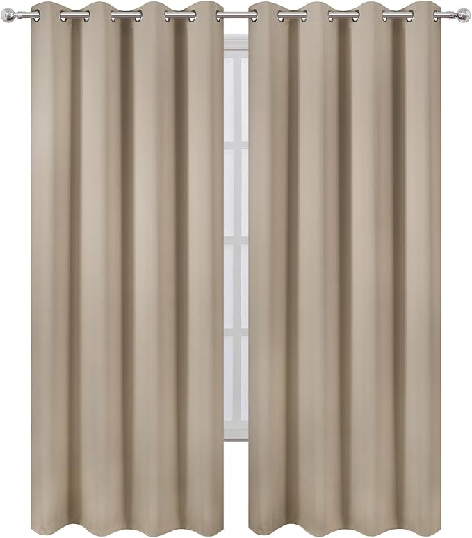 LEMOMO Blackout Curtains 52 x 84 inches Long Khaki Curtains Set of 2 Panels Thermal Insulated Room Darkening Curtains for Bedroom