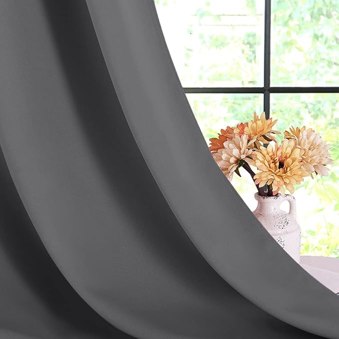 NICETOWN Bedroom Curtains Blackout Drapery Panels, Three Pass Microfiber Thermal Insulated Solid Ring Top Blackout Window Curtains/Drapes (Two Panels, 70 x 84 inches, Gray)
