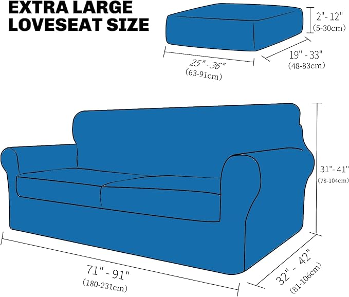 XINEAGE 2026 New 3 Pieces Couch Covers for 2 Extra Large Cushion Sofa Super Stretch Sofa Cover for 2 Large Seat Cushion Universal Loveseat Slip Cover for Living Room (Black), 71"-91"(2 Cushions)