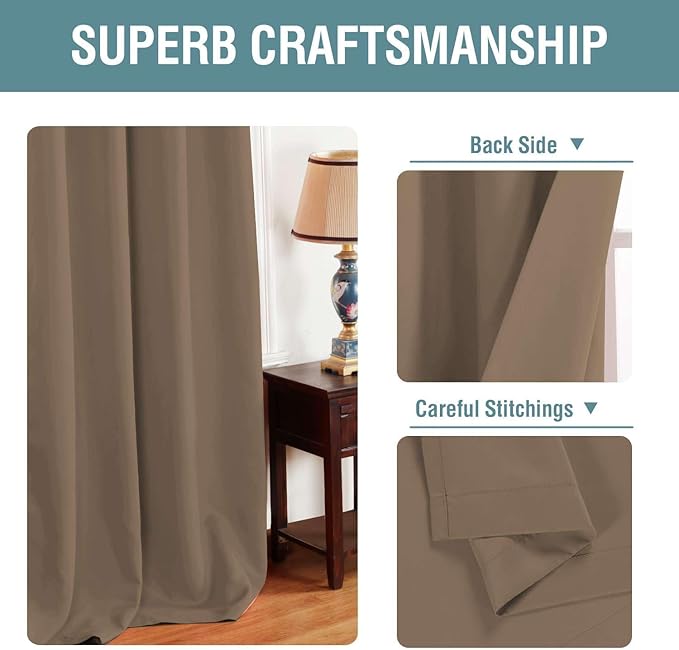 H.VERSAILTEX Blackout Curtain for Living Room Small Window Kitchen Blackout Curtains 45 inch Length Energy Saving Solid Grommet Blackout Drape, One Panel, Macchiato, 52" W x 45" L