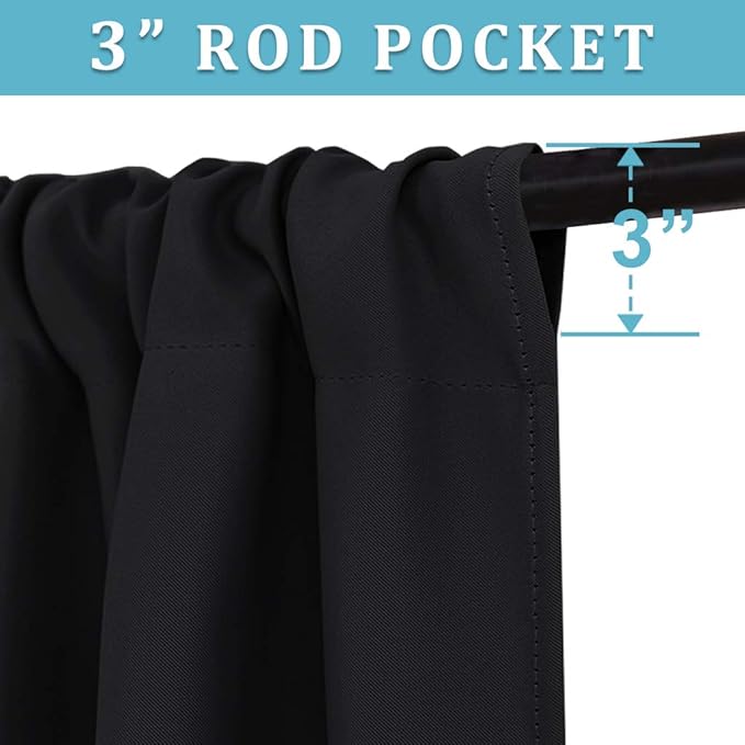 RYB HOME Short Blackout Curtains for Bedroom, Black Room Darkening Insulated Summer Heat Light UV Blocking Energy Saving Drapes for Nursery, Width 42 by Length 48, Black, Set of 2