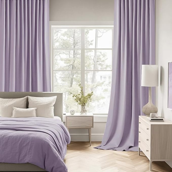 MIULEE Lilac Back Tab Blackout Curtains 108 Inch Long 2 Panels Set for Bedroom, Rod Pocket/Pinch Pleat Extra Long Thermal Insulated Living Room Darkening Pleated Light Blocking Drapes