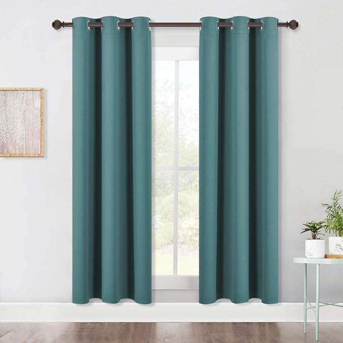 NICETOWN Blackout Window Curtains 70" L, 2 Panels, 34 inch, Sea Teal, Grommet Top Room Darkening Thermal Insulated Vertical Window Drapes Modern for Flat/Apartment