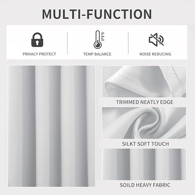 Joydeco White Curtains 45 Inches Long 2 Panels Set, Thermal Insulated Long Curtains& Drapes 2 Burg, Room Darkening Grommet Drapes for Living Room Bedroom Window (W52 x L45 Inch, Greyish White)