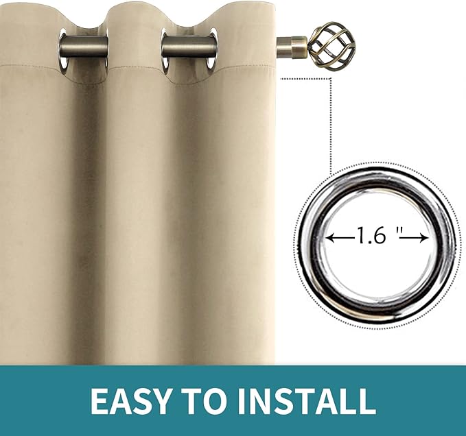 BGment Beige Room Darkening Curtains 63 Inches Long 2 Panels Set, Sunlight Blocking Thermal Insulated Grommet Window Treatment Drapes for Bedroom, Each Panel 42 x 63 Inch