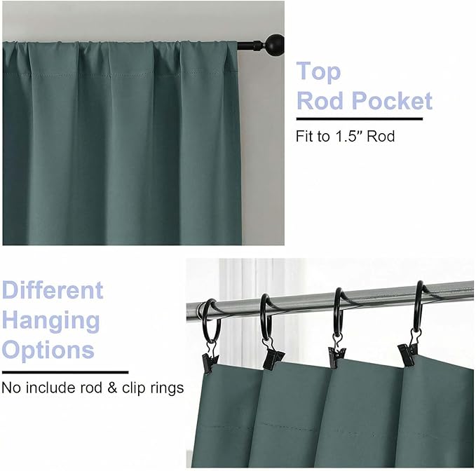 Simplebrand Ava Dark Green Blackout Curtains for Bedroom 96 Inches Long 2 Panels, Solid Thermal Insulated, Energy Saving Nursery Window Treatment Curtains Blackout Drapes, W40 x L96 Inch, Dark Green