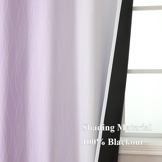 Estelar Textiler Lilac and Greyish White Blackout Curtains 54 Inch Length, Light Blocking Gradient Grommet Drapes for Living Room, Thermal Insulated Ombre Curtains for Bathroom,52Wx54L,2 Panels