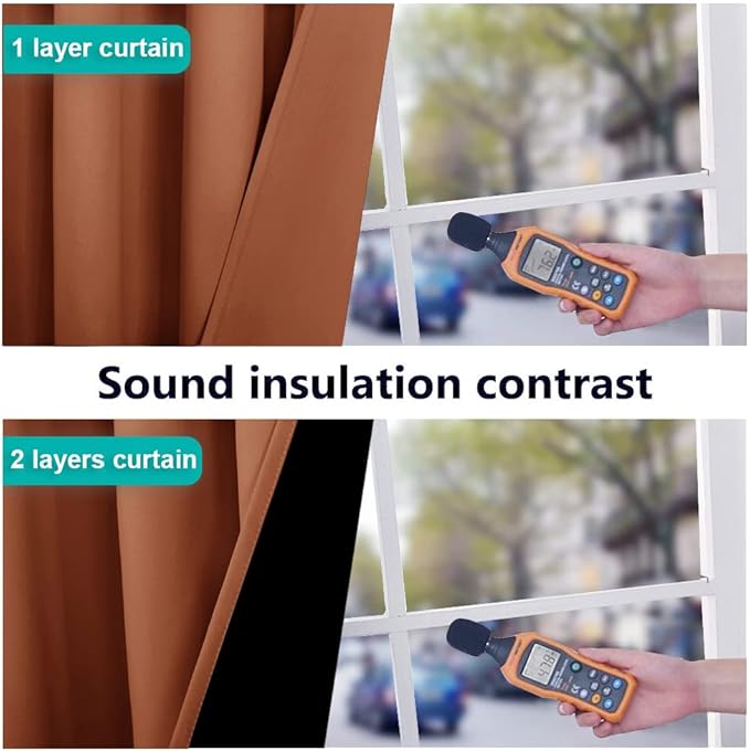 NICETOWN Burnt Orange 100% Blackout Lined Curtains, 2 Thick Layers Completely Blackout Window Treatment Thermal Insulated Drapes for Kitchen/Bedroom (1 Pair, 62" Width x 63" Length Each Panel)