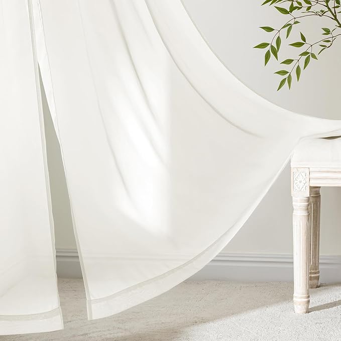 MIULEE Ivory Sheer Curtains 84 Inches Long, 4 Panels Set, Light Filtering Rod Pocket Voile Drapes for Living Room and Bedroom, Airy Soft Fabric Window Treatments, 54 x 84 Inches