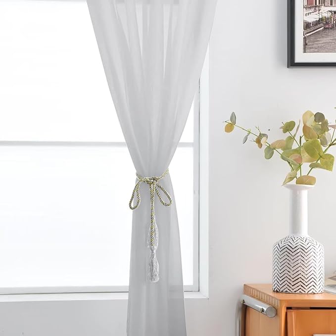 SpaceDresser Basic Rod Pocket Sheer Voile Window Curtain Panels Silver Grey 1 Pair 2 Panels 52 Width 84 Inch Long for Kitchen Bedroom Children Living Room Yard（Silver Grey, 52W x 84L）