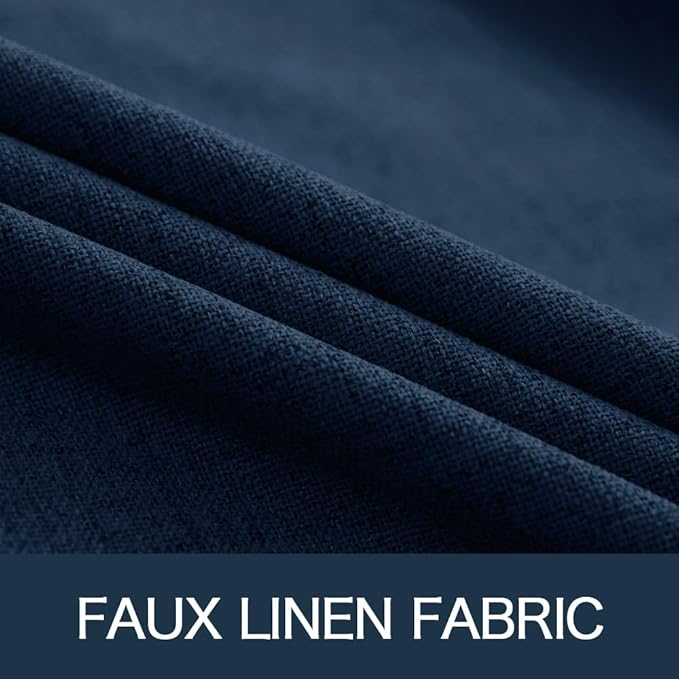 MIULEE 90 Inches Linen Textured Curtains for Bedroom 100% Blackout Thermal Insulated Midnight Blue Grommet Room Darkening Curtains & Drapes Luxury Decor for Living Room Nursery 52 x 90 Inch (2 Panels)