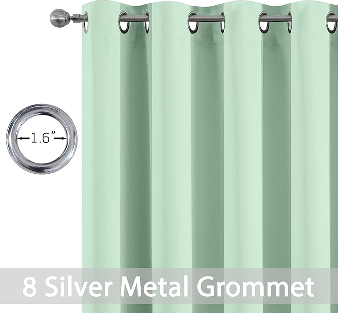 Yakamok Light Sage Green Blackout Curtains with Grommet Green Room Darkening Thermal Insulated Curtain Set of 2 Drapes for Bedroom Living Room, 52W x 96L, Light Sage,2 Panels