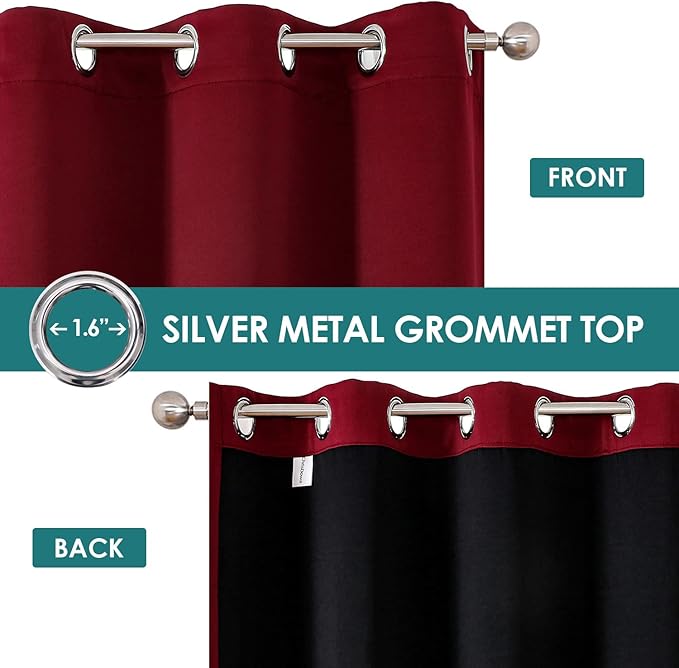 ChrisDowa 100% Blackout Curtains 84 inch Long for Bedroom with Black Liner, 2 Thick Layers Total Blackout Thermal Insulated Grommet Window Curtains 2 Panels Set (Burgundy, 38 x 84 Inch)