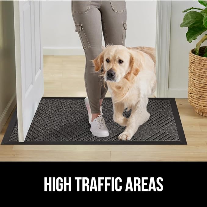 GORILLA GRIP 100% Waterproof All-Season WeatherMAX Doormat US Designed Natural Rubber, Stain Fade Resistant, Low Profile Indoor Outdoor Door Mats, Easy Clean, 29x17 Gray Diamond
