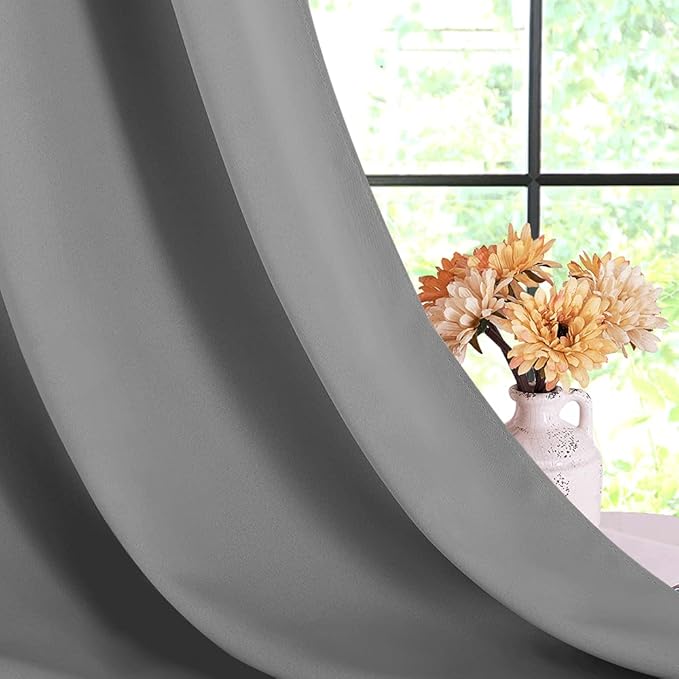 NICETOWN Bedroom Curtains Blackout Drapery Panels, Three Pass Microfiber Thermal Insulated Solid Ring Top Blackout Window Curtains / Drapes for Small Window (2 Panels, W42" X L54", Silver Grey)