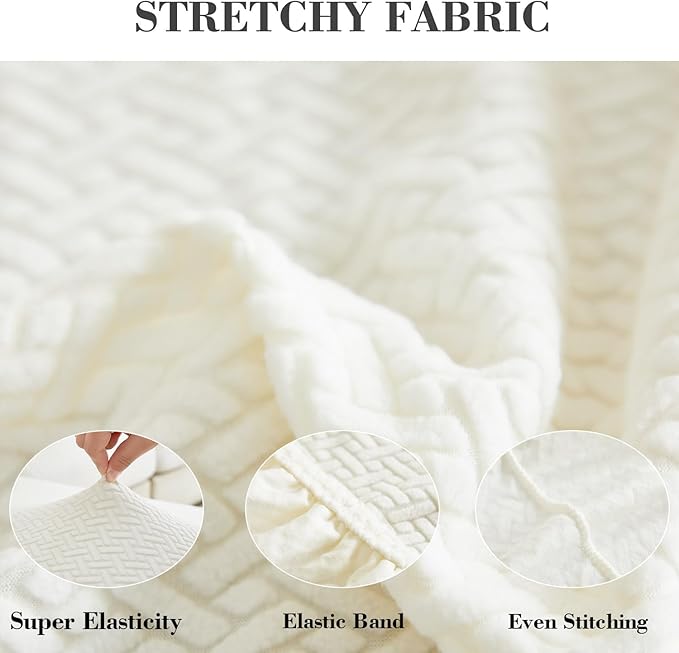 Sofa Covers Couch Covers for Sofa Pet Friendly Couch Cushion Covers Universal Sofa Covers Washable Stretch Slipcovers for Sectional Sofa (Texture Ivory White,Large Single Seat Cover)