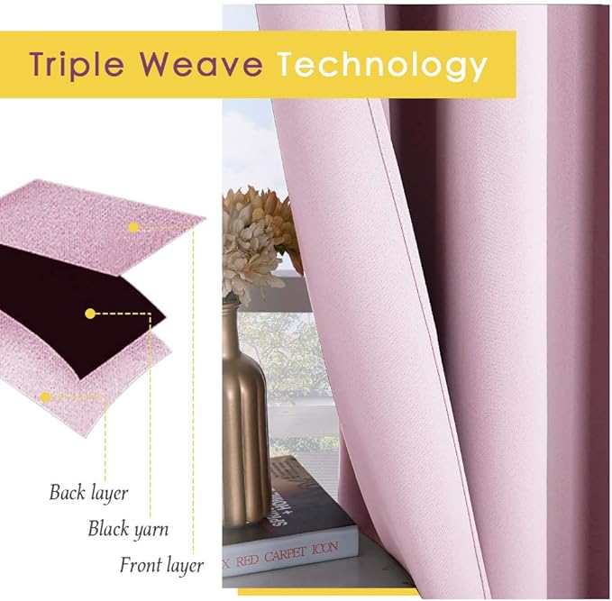 NICETOWN Room Darkening Curtains for Girls Room, Nursery Essential Thermal Insulated Blackout Draperies/Drapes (Baby Pink=Lavender Pink, 1 Pair, 42 x 72 Inch)