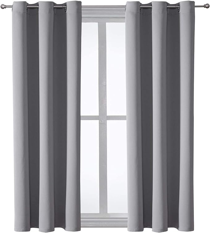 ChrisDowa Grommet Blackout Curtains for Bedroom and Living Room - 2 Panels Set Thermal Insulated Room Darkening Curtains (Light Grey, 42W x 63L)