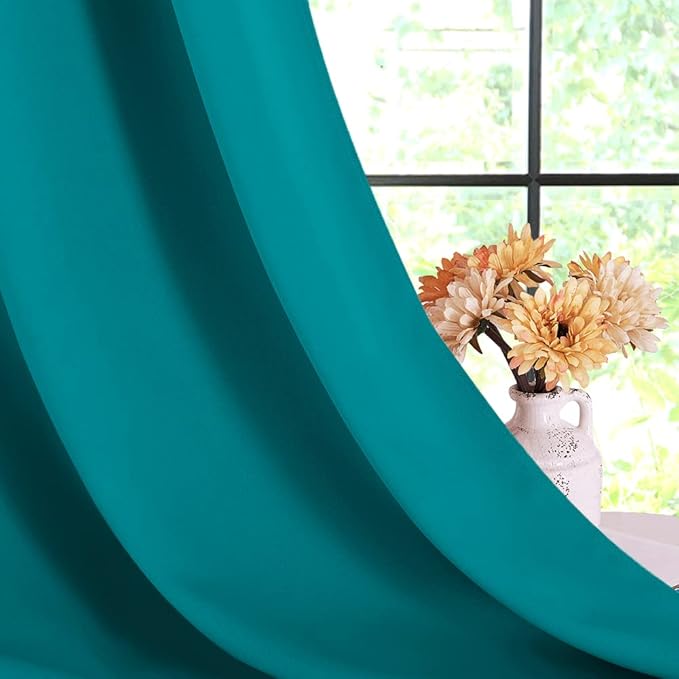 NICETOWN ROM Darkening Curtains 72 inch Length 2 Panels, Thermal Insulated Grommet Blackout Curtains for Modern Casual Elegant Bedroom Kids Room Theme Decoration (Peacock Teal, 2 Pieces, W42)