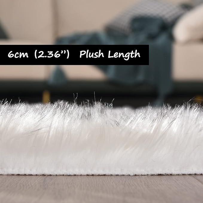 Goolela Sheepskin Area Rug 10x12 Fluffy Fuzzy Faux Fur Carpet for Living Room Bedroom Furry Shaggy Plush Washable Rectangle - White with Grey Tips