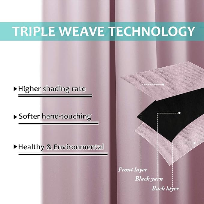 NICETOWN 100% Blackout Window Curtain Panels, Heat and Cold Blocking Drapes with Black Liner for Nursery, 70" Thermal Insulated Draperies (Lavender Pink, 2 Pieces, 37" Wide Each Panel)