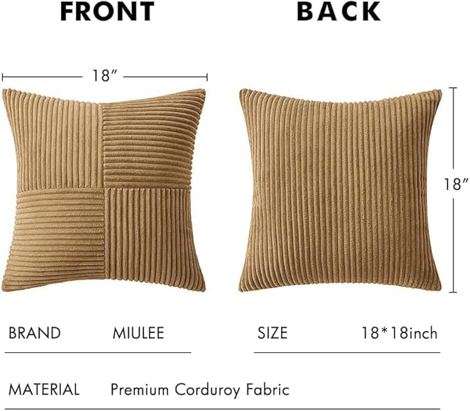 MIULEE Brown Decorative Throw Pillow Covers 18x18 Inch for Couch Bed Sofa Pack of 2 Boho Farmhouse Throw Pillows Soft Cross Corduroy Patchwork Textured Cushion Cases