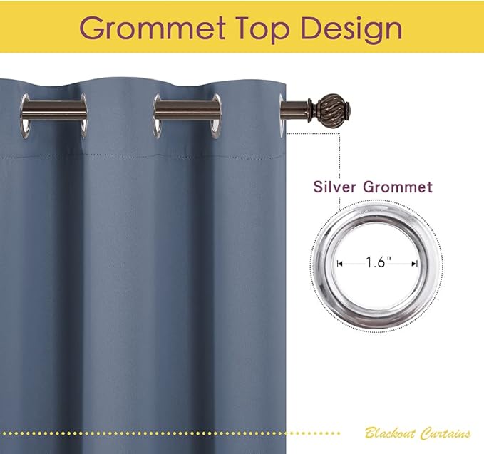 NICETOWN Window Treatment Blackout Curtain Panels, Home Décor Thermal Insulated Solid Grommet Blackout Draperies/Drapes for Bedroom (Set of 2 Panels, 42 by 72 Inch, Stone Blue)