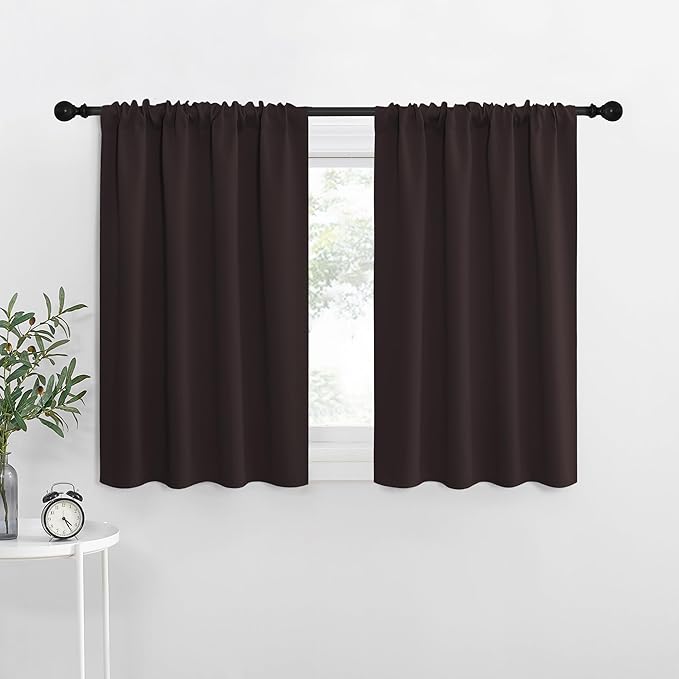 NICETOWN RV Blackout Curtains for Camper Windows, Toffee Brown, 29" Wide by 40" Long, 2 PCs, Short Blackout Curtains & Drapes, Thermal Insulated Blackout Curtain Panels for Kids Room, Play Room
