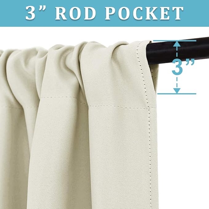 RYB HOME Curtains for Bedroom Living Room 72 inches Long, Thermal Insulated Privacy Rod Pocket Drapes for Nursery Office Home Theater, Width 34 by Length 72, Beige, 2 Panels