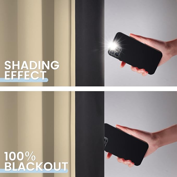 SimpleHome 100% Blackout Curtains for Bedroom,Thermal Insulated Beige Grommet Window Drapes Room Darkening Curtains for Living Room with Black Back,52 x 36 Inch,2 Panels