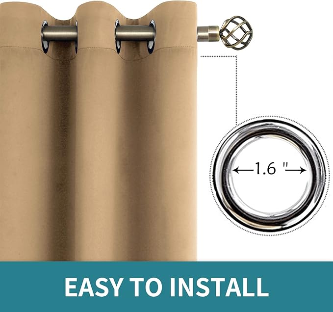 BGment Blackout Curtains for Living Room - Grommet Thermal Insulated Room Darkening Curtains for Bedroom, 2 Panels of 42 x 84 Inch, Khaki