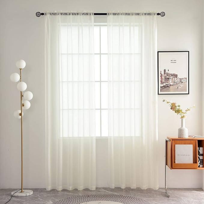 SpaceDresser Basic Rod Pocket Sheer Voile Window Curtain Panels White 1 Pair 2 Panels 70 Width 96 Inch Long for Kitchen Bedroom Children Living Room Yard(Ivory,70 W x 96 L)