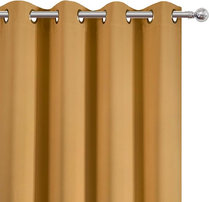 LEMOMO Mustard Yellow Thermal Blackout Curtains/52 x 95 Inch/Set of 2 Panels Room Darkening Curtains for Bedroom