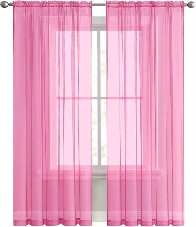 SpaceDresser Basic Rod Pocket Sheer Voile Window Curtain Panels Pink 1 Pair 2 Panels 70 Width 63 Inch Long for Kitchen Bedroom Children Living Room Yard（Pink, 70W x 63L）