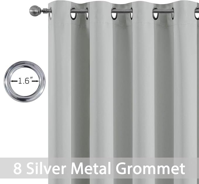 Yakamok Soft and Smooth Blackout Curtains for Bedroom - Grommet Thermal Insulated Room Darkening Curtains for Living Room, Set of 2 Panels (52 x 84Inch, Light Grey)